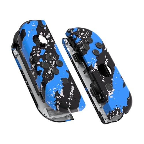 eXtremeRate DIY Replacement Shell Buttons for Nintendo Switch & Switch OLED, Blue Coating Splash Soft Touch Housing with Full Set Button for Joycon Handheld Controller - Console Shell NOT Included - color: Blue Coating Splash