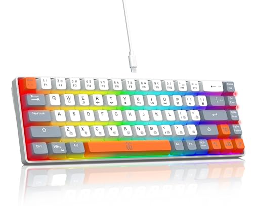 Snpurdiri 60% Percent Gaming Keyboard (68 Keys, White-Grey-Orange) | Ergonomic Compact RGB Backlit Small Gaming Keyboard for Windows, PC, Laptop - color: White Grey Orange
