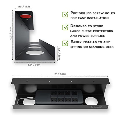 Under Desk Cable Management Tray - No Drill Organizer for Glass Desk. Perfect Standing Cable Management Rack (Black Wire Tray - Single 17'')