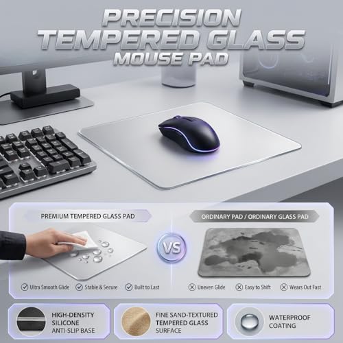 Tempered Glass Gaming Mouse Pad - Large 400×500×3mm (Moonlight White) Thin Large Hard Mat, No - Slip Base for High - DPI Precision, Scratch - Resistant Smooth Surface, FPS/MOBA/Office Use - color: Moonlight White, size: Large
