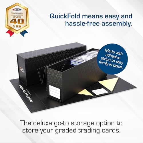 BCW QuickFold Card Boxes for Graded Cards - Black | Magnetic Closure Card Storage Box | Holds 50 Slabs for Graded Cards Each | Compatible with PSA, BGS, SGC | Easy to Assemble (3 Pack)