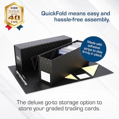 BCW QuickFold Card Boxes for Graded Cards - Black | Magnetic Closure Card Storage Box | Holds 50 Slabs for Graded Cards Each | Compatible with PSA, BGS, SGC | Easy to Assemble (3 Pack)