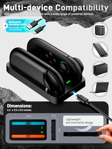 i-Blason Charging Dock Compatible with Nintendo Switch 2 for JoyCon Controller, Portable Slim Small Lightweight Minimalist Charger Station with Charging Cable & LED Indication