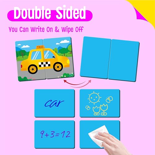 SpriteGru Vehicle Memory Game, 28 Chunky Cards Transportation Theme Head Tail Matching Game 1-5 Players Land/Water/Air Vehicles Memory Matching Game for Preschoolers, Toddlers, Kids - style: Vehicle