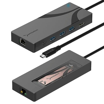 SABRENT USB-C Hub & SSD Enclosure, 6-Port Dock with M.2 SSD Slot, 90W Power Delivery, USB 3.0 & 2.0 Ports, 4K HDMI, RJ45 Gigabit Ethernet (HB-6PNV) - color: Dark Gray