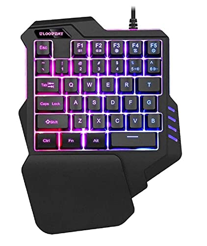 MFTEK One-Handed RGB Gaming Keyboard, USB Wired Letters Glow with Wrist Rest Support Multimedia 35 Keys Mini Gaming Keypad, Backlit Ergonomic Mechanical Feel & 6400 DPI Programmable Mouse Combo Set