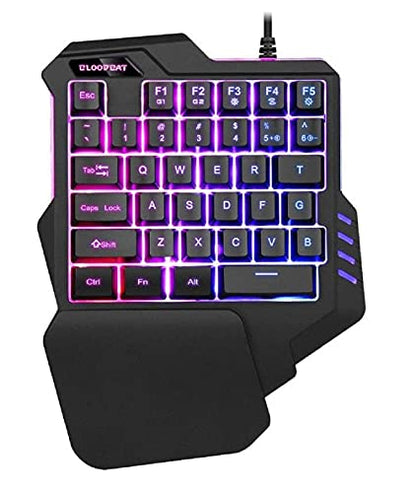 MFTEK One-Handed RGB Gaming Keyboard, USB Wired Letters Glow with Wrist Rest Support Multimedia 35 Keys Mini Gaming Keypad, Backlit Ergonomic Mechanical Feel & 6400 DPI Programmable Mouse Combo Set