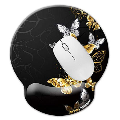 Memory Foam Wrist Support Mouse Pad Comfortable Padded Wrist Mousepads 9in X10in Desktop Notebook Mouse Mat (Silver Golden Butterfly Foam) - color: Silver Golden Butterfly foam