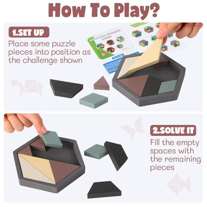 Yunsailing 3 Pack Large Wooden Blocks Puzzles Hexagon Tangram Puzzle Wooden Russian Brain Puzzles for Adult Challenge Teasers Geometric Jigsaw Logic Iq STEM Educational Gift Graduation(Modern) - style: Modern