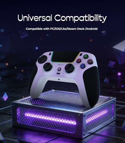 LED Wireless Controller for PS5,with PS5 Pro/PC/iOS/Android/MAC/Steam Deck, Hall-effect joysticks/ Programmable/Dual Vibration/ Turbo & Macro /8 Color RGB Lighting/1000mAh Battery,3.5mm Audio Jack/6-Axis Motion Contro Gamepad - color: White