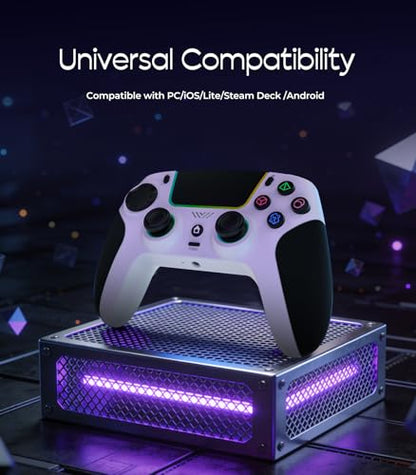 LED Wireless Controller for PS5,with PS5 Pro/PC/iOS/Android/MAC/Steam Deck, Hall-effect joysticks/ Programmable/Dual Vibration/ Turbo & Macro /8 Color RGB Lighting/1000mAh Battery,3.5mm Audio Jack/6-Axis Motion Contro Gamepad - color: White