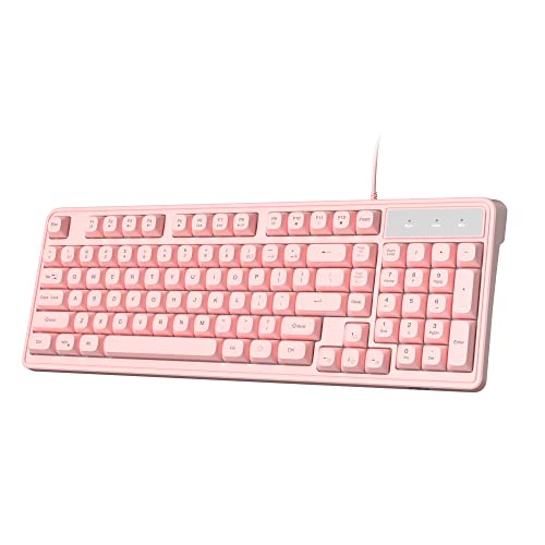 Camiysn Wire Gaming Keyboard, 7 Colorful Rainbow Backlight Classic Gaming Keyboard (Pink) - color: Pink