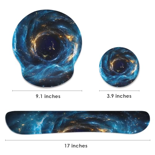 Ergonomic Mouse Pad Set with Wrist Rest, Galaxy Space | Blue Black Non-Slip Rubber Base Wrist Cushion Support and Coasters Mousepad with Wrist Support for Computer Keyboard - color: Blue Black Galaxy