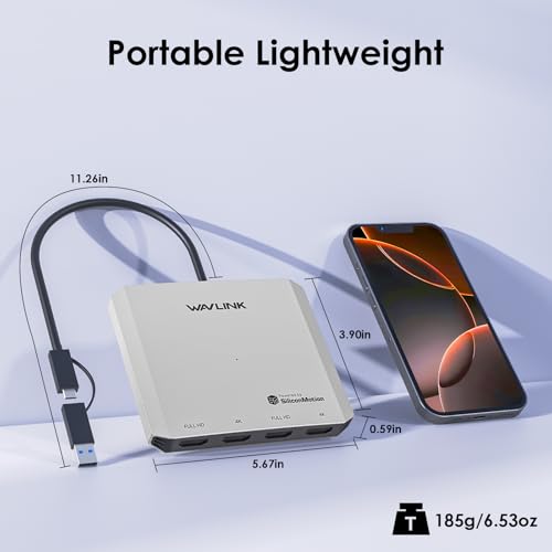 WAVLINK 4-Port HDMI Splitter, USB C to Quad Monitor 4K Adapter | Universal USB A to HDMI Extended Dual Triple Display for Windows, Macbook Neo, Mac M1-M5 Driver Required