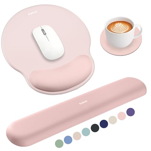 Sushret Mouse Pad and Keyboard Wrist Rest, 3-in-1 Gel Memory Foam Ergonomic Mouse Pad with Wrist Rest Set, Gaming Mousepad Arm Cushion Support for Computer Office Desk Accessories Cute Setup, Pink - color: Pink