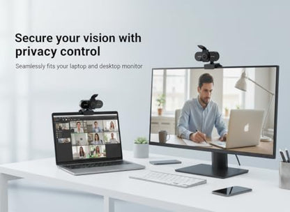 1080P HD Webcam with Microphone, Noise Cancellation, Privacy Cover, Wide-Angle Lens, Auto Light Correction, Plug & Play USB Webcam for Laptop, Desktop, PC, Mac, Zoom, Skype, Streaming (1080p)