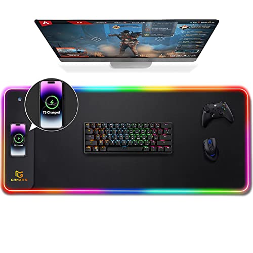 Gimars RGB Gaming Mouse Pad,15W Wireless Charging Mousepad with 10 Light Modes, Large Mousepad with Premium Smooth Surface, Non-Slip Mouse Mat for Gaming, Desk, PC,Office, 31.5x11.8x0.16inch - color: Black-RGB+Wireles Charging