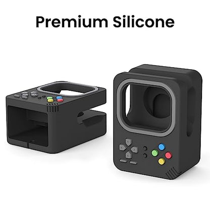 Delidigi Silicone Charger Stand Dock for Apple Watch All Series | Ultra3/Ultra2/Ultra/11/10/9/8/7/6/5/4/3/SE3/SE2/SE1, Retro Game Console Design, Cable Management, Support Nightstand Mode - color: Black