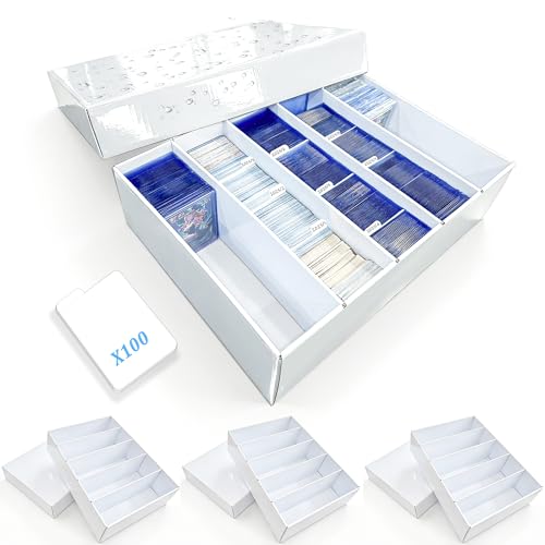 4-PACK 5 Row Trading Card Storage Box for 5000ct TCG / 3000ct Sports Cards | 4-Flap Structure Bulk Card Storage Box, Fit Sleeved / Toploaders / Magnetic Holders, Cardboard Storage Box With Divider