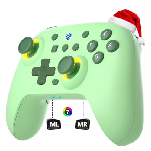 SZYUYU Switch Controller for Switch 2,Switch Pro Controller for Switch/OLED/Lite/PC with 7 Colors LED Light/3-level TURBO Adjustable,4-Speed Dual Vibration/Hall Effect Sticks/Wake Up/Gyro Axis Motion - color: Green