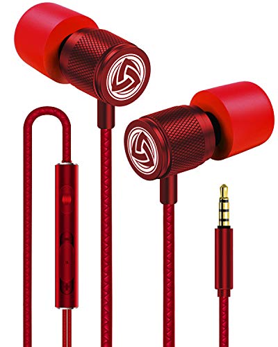 LUDOS Ultra Wired Earbuds in-Ear Headphones, 5 Years Warranty, Earphones with Microphone, Noise Isolating Ear Buds, Memory Foam for iPhone, Samsung, School Students, Kids, Women, Small Ears - Red - color: Red, style: 3.5 mm