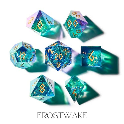 Iridescent DND Dice Set with Glowing LED Display Box – Sharp Edge Polyhedral Dice with Mesmerizing Finish | Bonus Stickers Included | Dungeons and Dragons (TTRPG) Dice Set - color: (Non-liquid Core) Iridescent - Frostwake
