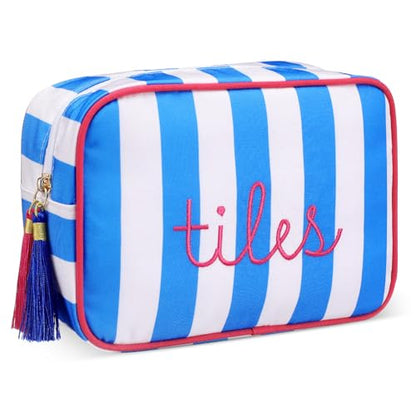 Sanwuta 1 Pcs Mahjong Tile Bag with Zipper,Dark Blue,Striped | Embroidered Mahjong Case for 166 American Mahjong Tiles (1.2") Portable Bags for Board Game Party Gathering Travel - color: Dark Blue, style: Classic
