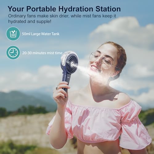 HandFan 4000mAh Upgraded Handheld Misting Fan, 50ml Water Tank, Rechargeable Personal Mister Fan Portable AC, Spray Water Mist Fans, Foldable Cooling Ice Fans for Beach Travel Disney(Royal Blue) - color: Royal Blue, style: 4000mAh