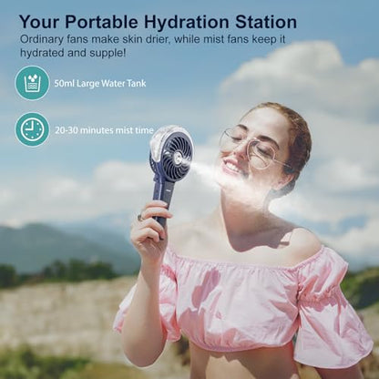 HandFan 4000mAh Upgraded Handheld Misting Fan, 50ml Water Tank, Rechargeable Personal Mister Fan Portable AC, Spray Water Mist Fans, Foldable Cooling Ice Fans for Beach Travel Disney(Royal Blue) - color: Royal Blue, style: 4000mAh