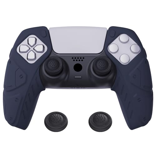 PlayVital Mecha Edition Midnight Blue Ergonomic Soft Controller Silicone Case Grips for ps5, Rubber Protector Skins with Thumbstick Caps for ps5 Controller - Compatible with Charging Station - color: Midnight Blue