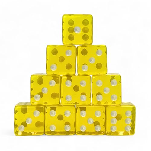 Luck Lab 10 Piece 19 mm Dice Pack - Acrylic and Translucent D6 Dice, Square w/Rounded Edge for Casino, Craps, RPG MTG DND Dice Table Games and Board Games (Yellow) - color: Yellow