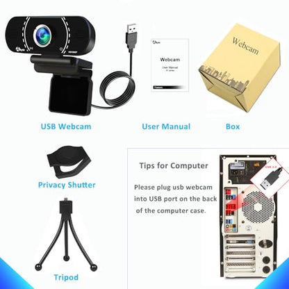 Akyta Webcam for PC, 1080P Webcam with Microphone/Tripod/Privacy Cover/Wide Angle 110°, Plug & Play USB Web Camera for Desktop Computer PC Laptop Mac Video Calling/Streaming/Zoom Conference ﻿ - color: PC HD Webcam 1080P