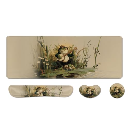 Desk Pad and Keyboard Wrist Rest, Large Mouse Pad + Keyboard Pad+Mouse Wrist Support, Non-Slip Desk Mat Protector for Office, Home 31.5×11.8 Inches Anime Frog - color: Frog