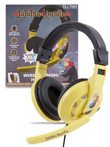 Jujutsu Kaisen Gaming Headset with Mic, Wired Headphones, Microphone, LED | Jujutsu Kaisen wired gaming headset, mic, LED lights, padded over-ear comfort, enhanced audio, PC gaming setup. - color: JJK