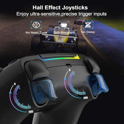 RGB Wireless Game Controller for PlayStation 5 Bluetooth Replacement Gamepad for PS-5/ Windows PC Rechargeable Double Vibration Motion Sensor Joystick Remote Joypad with 1500mAh Battery,Turbo (Black) - color: Black