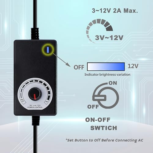 Delinx 12V PC Fan Speed Controller, AC Plug with 2X 4-Pin Splitter Cable | 24W Power Adapter, Compatible 2/3/4-Pin, Case Cooling Project for PC Server Cabinet DVR TV Router Receiver Xbox Greenhouse