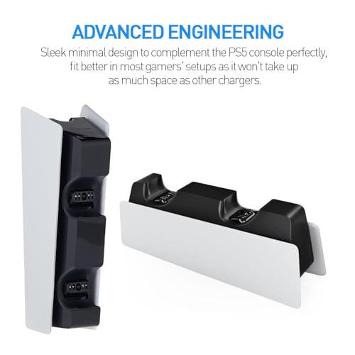 PS5 Controller Charger - Charge 2 Controllers to 90% in 50 Mins - No Annoying Lights - Click in Design Dual Fast Charging Stand Dock Station Holder Accessories for PlayStation DualSense Controller