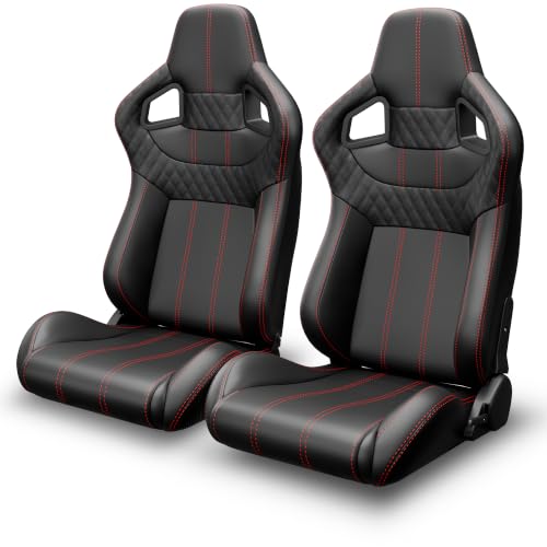 2 Pcs Adjustable Universal Racing Seats with Double Sliders, Reclinable Bucket Seats, 1 Pair of Sport Seats for Vehicles (Black U) - color: Black U