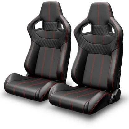 2 Pcs Adjustable Universal Racing Seats with Double Sliders, Reclinable Bucket Seats, 1 Pair of Sport Seats for Vehicles (Black U) - color: Black U