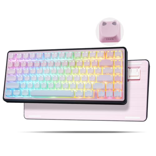 ZORNHER UR82 Wireless Mechanical Keyboard,75% Creamy Keyboard with Cute Cat-Ear Shine Through Keycaps, Hot-Swappable RGB Gaming Keyboard for Windows/Mac, BT/2.4G/USB-C,Bubble Cat Pink Blue - color: Bubble Cat
