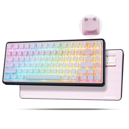 ZORNHER UR82 Wireless Mechanical Keyboard,75% Creamy Keyboard with Cute Cat-Ear Shine Through Keycaps, Hot-Swappable RGB Gaming Keyboard for Windows/Mac, BT/2.4G/USB-C,Bubble Cat Pink Blue - color: Bubble Cat