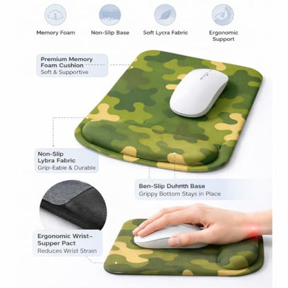 Ergonomic Memory Foam Mouse Pad with Wrist Support, Orange, Ultra-Smooth Surface, Anti-Slip Base (Camo, Medium) - color: Camo