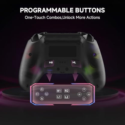 ASRVA Wireless Controller for PS5/PS5 Pro/PC, Hall Effect Joysticks & Triggers (No Drift), 2 Back Buttons, RGB, Translucent Design, Dual-Mode, Compatible with iOS/Android - color: Translucent