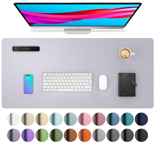Aothia Large PU Leather Desk Pad Protector - Non-Slip Mouse Pad & Writing Mat for Office/Home, Waterproof, Easy to Clean (23.6" x 13.7", Smoky Lavender) - color: Smoky Lavender, size: 23.6" x 13.7"