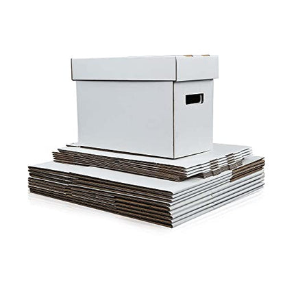 CROSSDESIGN 10 Pack Box Storage for Storing Small Items/Books/Kitchen/Supplies/Card, Corrugated Board Holds 150-175 Comics Collapsible/Stackable - size: 10 Pack | w/ handle