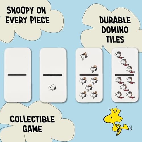 AQUARIUS Peanuts Family Double 6 Dominoes Game – Snoopy & Friends Classic Domino Set for Kids and Adults – 28 Durable Tiles, Officially Licensed Peanuts Merchandise, Fun Family Game Night Activity
