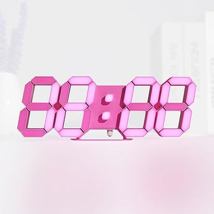 KOSUMOSU Pink LED Clock 3D Wall Clock 9.7" Table Clock for Living Room Modern Digital Clock for Bedroom Aesthetic Bedside Desk Clock with Remote/Dimming/12/24H/Temp/Alarm Clock/Date - color: 9.7in Pink Clock-pink Light