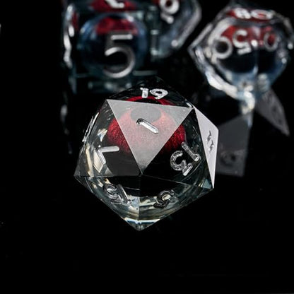 FugaCity Dice Set,Handmade Sharp Edge 7 Piece Resin Dice-Dungeon&Dragons Polyhedral Dice Set, D&D Dice Set with Gift Dice Case for RPG MTG Table Games - color: A-silver Red
