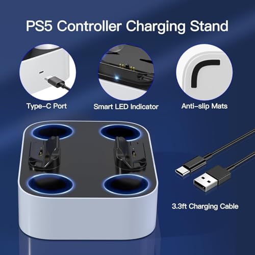 NEWDERY for PS5 Controller Charger Station Compatible with Dualsense Edge | Fast Charging Dock with Led Indicators, Dual Charging Stand for PlayStation 5 & DualSense Edge Controller - color: White