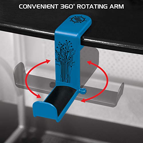 ENHANCE PC Gaming Headphone Holder - Desk Headphone Hanger Esports Headset Holder with Adjustable 360 Rotation, Under Desk Headphone Hook Clamp, Universal Fit, & Built in Cable Clip Organizer - Blue - color: blue